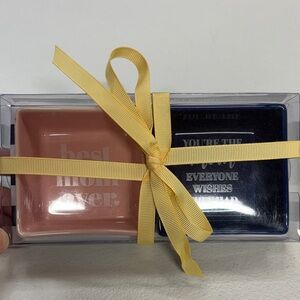 Pink and Blue Trinket Dishes with Yellow Ribbon